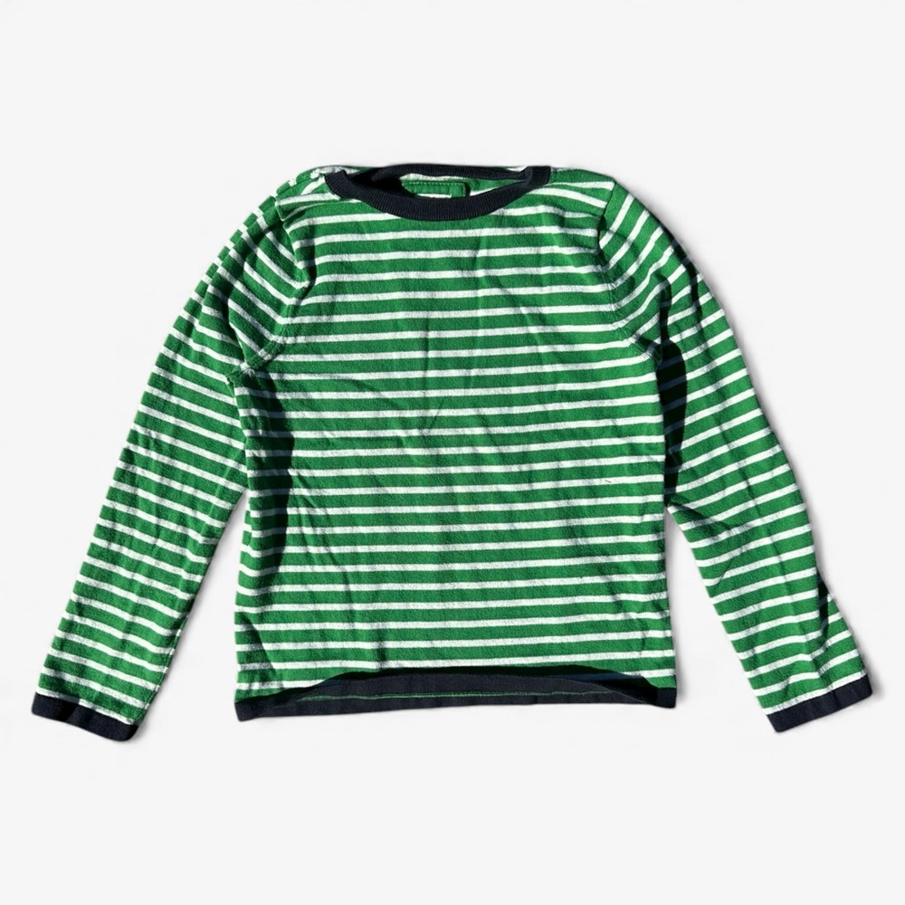 Mini Boden Green & White Striped Long Sleeve Cotton Top Size 6–7Y